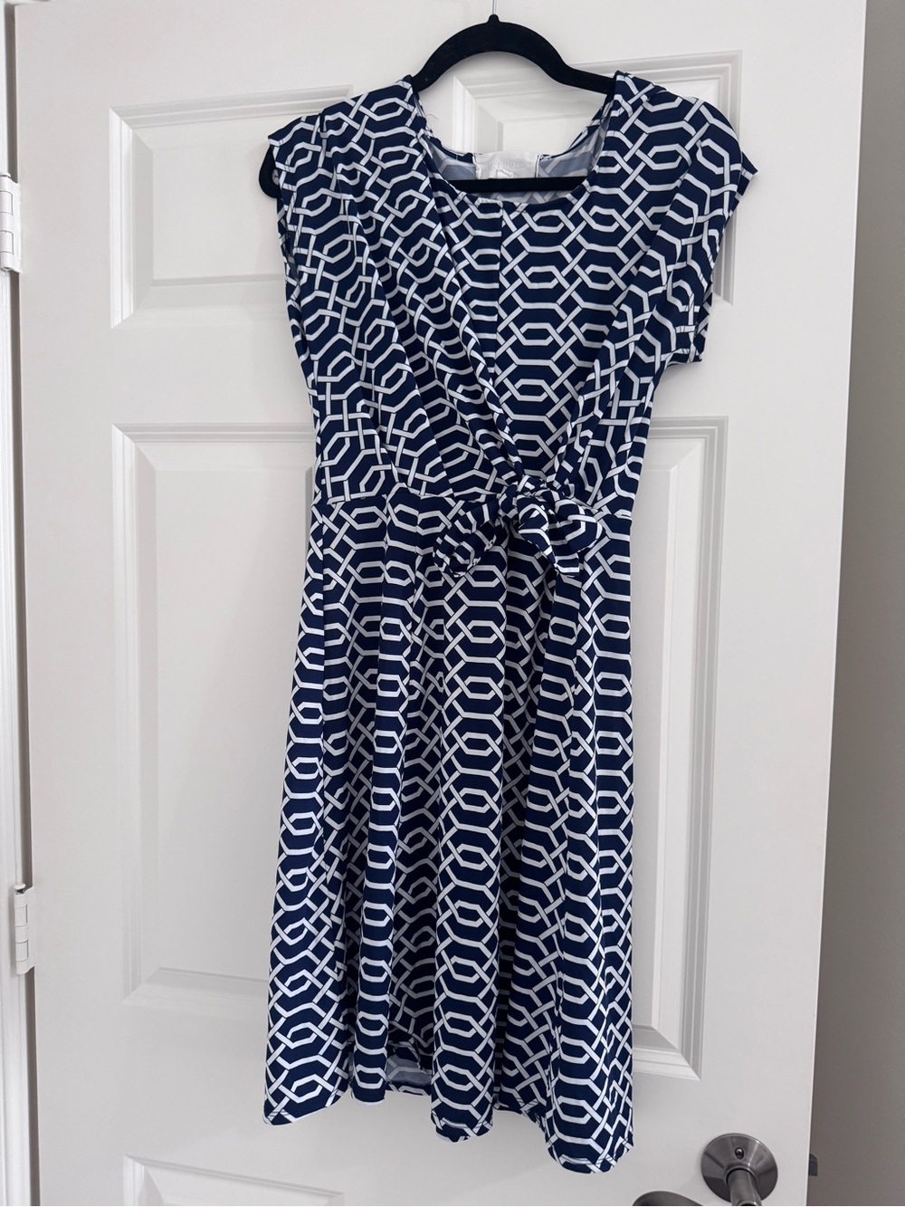 Navy Geometric Tie-Waist Dress